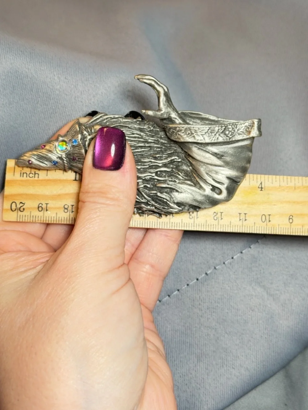 JJ Vintage Wizard Brooch Silver Tone Rhinestone Hat Fantasy 4”